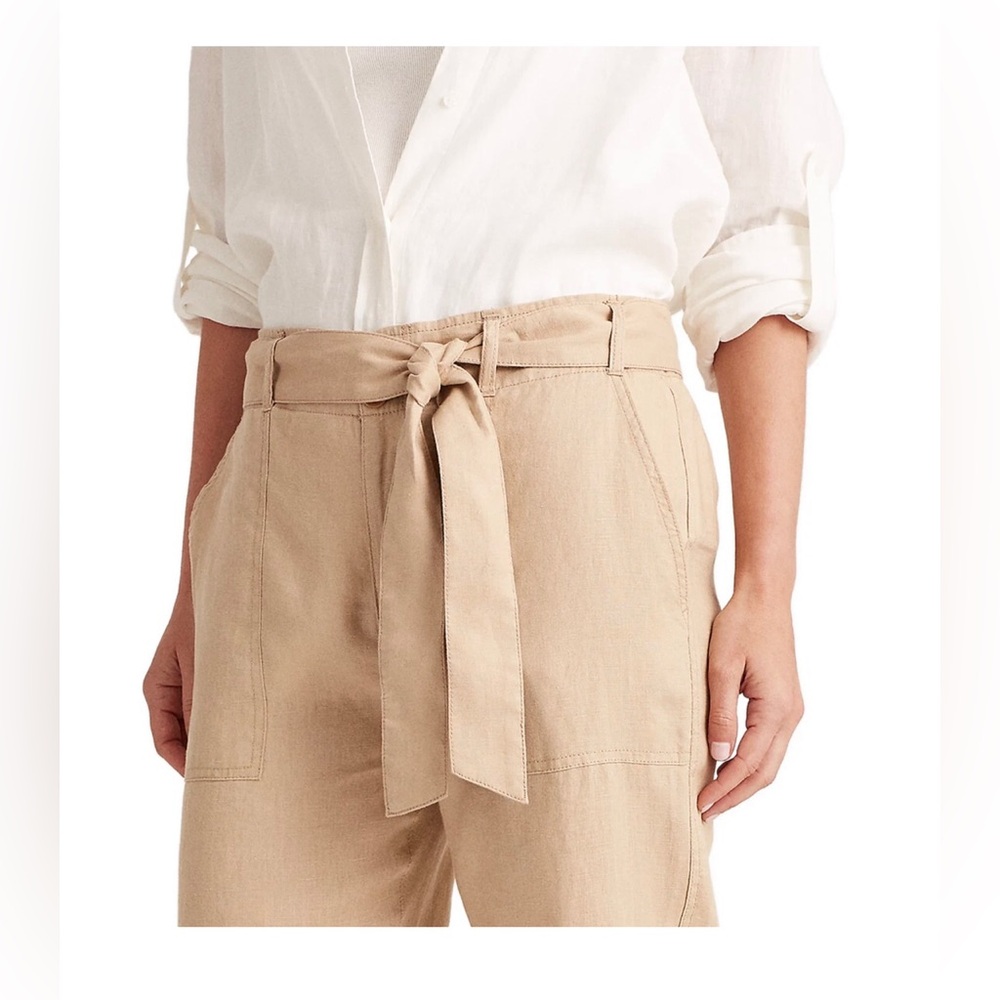 Ralph Lauren Tan Linen-Blend Tie-Waist Pants